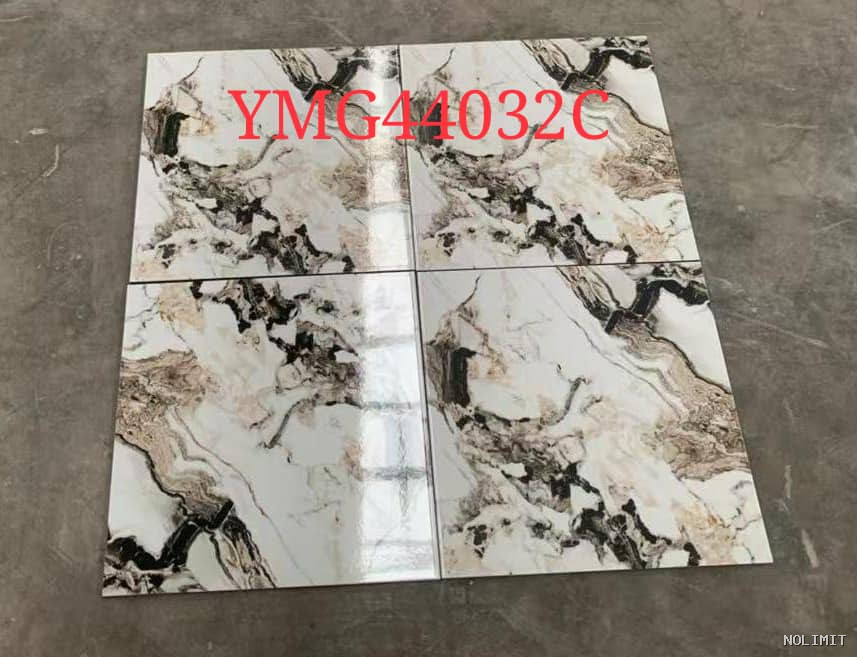 Carreau de Porcelaine Polie "Panda Gold" à Veinage Dramatique - Réf: YMG44032C