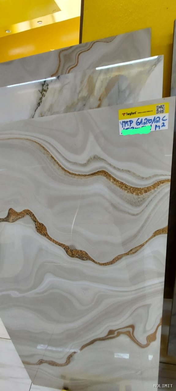 Carreau de Grès Cérame "Agate Royale" à Veines Dorées – Réf: YMP612012C (60x120)